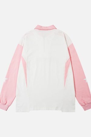 Concert Outfit Star Contrast Color Long Sleeve Quarter Zipper Shirt