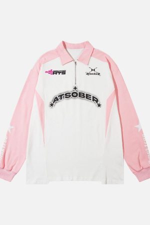 Concert Outfit Star Contrast Color Long Sleeve Quarter Zipper Shirt