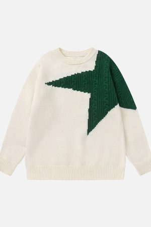 Concert Outfit Star Contrast Knit Sweater