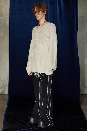 Concert Outfit Star Cutout Boatneck Sweater