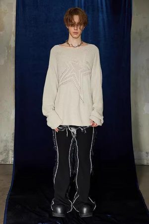 Concert Outfit Star Cutout Boatneck Sweater