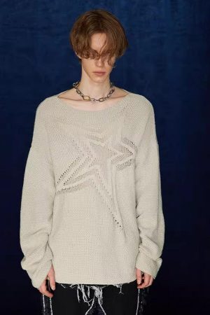 Concert Outfit Star Cutout Boatneck Sweater