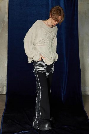 Concert Outfit Star Cutout Boatneck Sweater