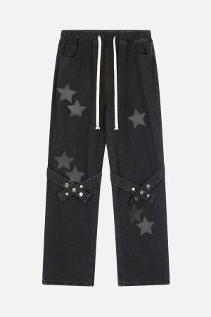 Concert Outfit Star Embroidered Elastic Waist Jeans