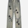 Concert Outfit Star Embroidered Elastic Waist Jeans
