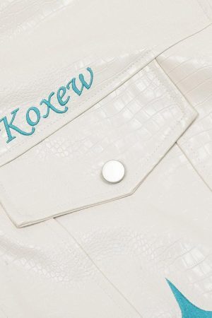 Concert Outfit Star Embroidered PU Leather Jacket