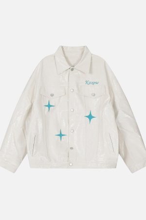 Concert Outfit Star Embroidered PU Leather Jacket