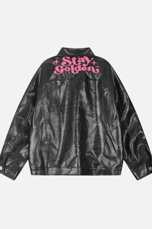 Concert Outfit Star Embroidered PU Leather Jacket