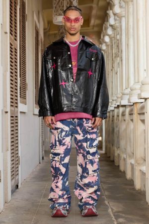 Concert Outfit Star Embroidered PU Leather Jacket