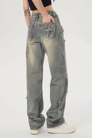 Concert Outfit Star Embroidered Washed Jeans