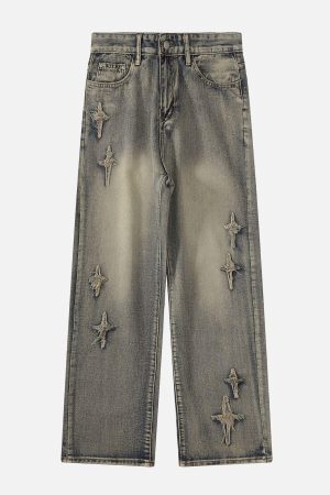 Concert Outfit Star Embroidered Washed Jeans