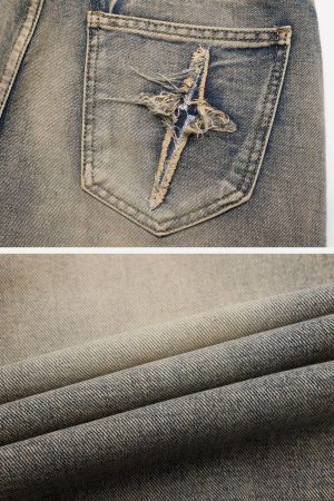 Concert Outfit Star Embroidered Washed Jeans