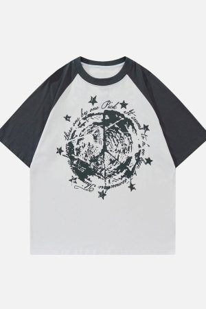 Concert Outfit Star Gothic Leeter Print Tee