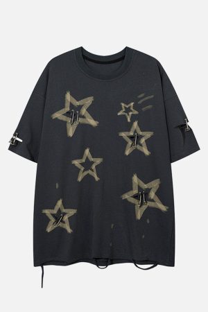 Concert Outfit Star Graffiti Distressed Tee
