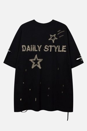 Concert Outfit Star Graffiti Distressed Tee