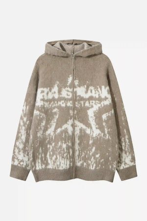 Concert Outfit Star Graffiti Knitted Zip-Up Hoodie