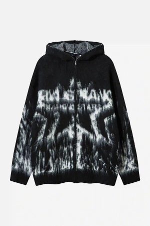 Concert Outfit Star Graffiti Knitted Zip-Up Hoodie