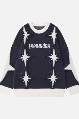 Concert Outfit Star Jacquard Crew Neck Sweater