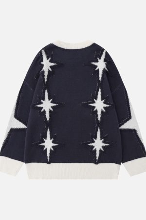 Concert Outfit Star Jacquard Crew Neck Sweater