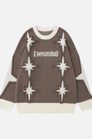 Concert Outfit Star Jacquard Crew Neck Sweater
