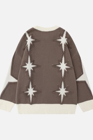 Concert Outfit Star Jacquard Crew Neck Sweater