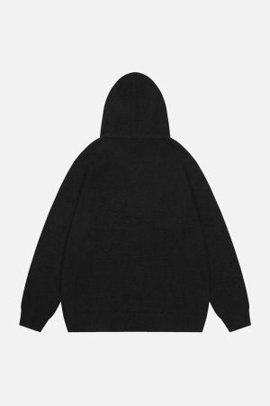 Concert Outfit Star Knit Hooded Zip Up Cardigan Sweater