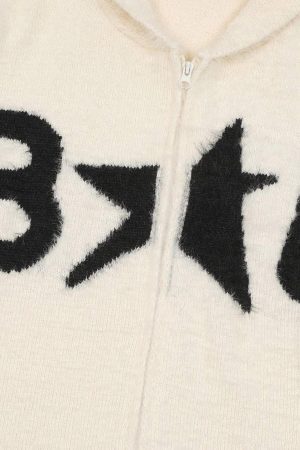 Concert Outfit Star Knit Hooded Zip Up Cardigan Sweater