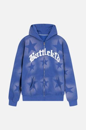 Concert Outfit Star Letter Print Zipper Hoodie
