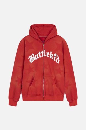 Concert Outfit Star Letter Print Zipper Hoodie