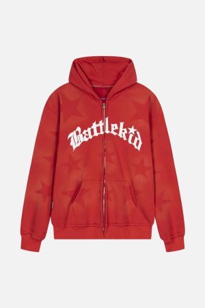 Concert Outfit Star Letter Print Zipper Hoodie Jacket