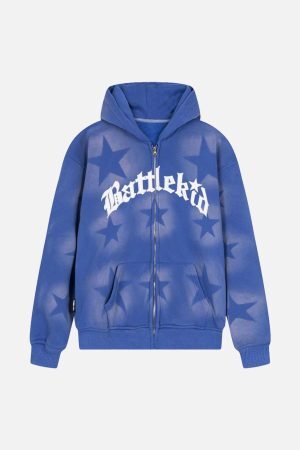 Concert Outfit Star Letter Print Zipper Hoodie Jacket
