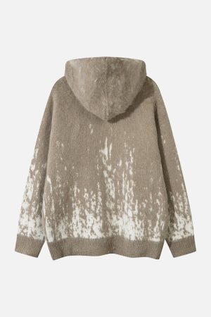 Concert Outfit Star Mohair Fuzzy Hooded Zip Up Sweater