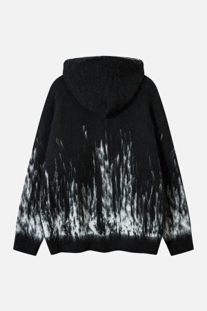 Concert Outfit Star Mohair Fuzzy Hooded Zip Up Sweater