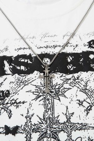 Concert Outfit Star Necklace Cross Graphic Long Sleeve T-Shirt