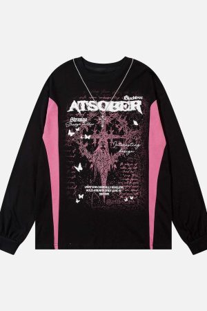 Concert Outfit Star Necklace Cross Graphic Long Sleeve T-Shirt