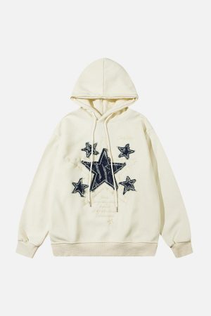 Concert Outfit Star Patch Embroidered Hooded Fleece Sweatshirt