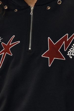Concert Outfit Star Patchwork Half-Zip Hoodie
