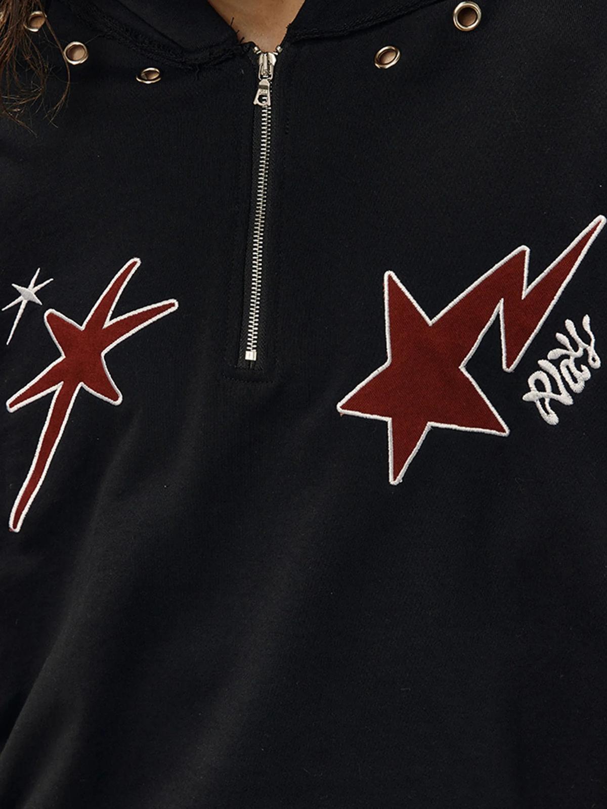 Concert Outfit Star Patchwork Half-Zip Hoodie Concert Outfit Star Patchwork Half-Zip Hoodie
