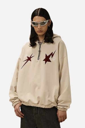 Concert Outfit Star Patchwork Half-Zip Hoodie