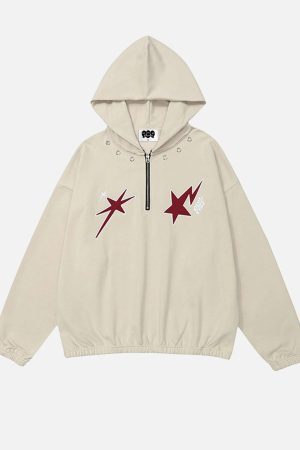 Concert Outfit Star Patchwork Half-Zip Hoodie