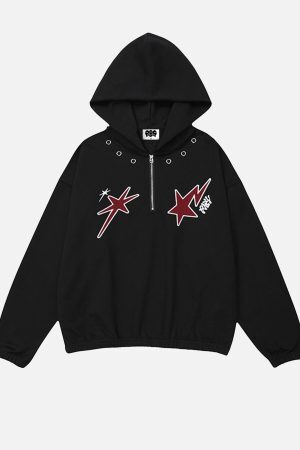 Concert Outfit Star Patchwork Half-Zip Hoodie