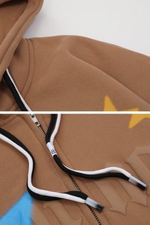 Concert Outfit Star Print Fleece Zip Hoodie