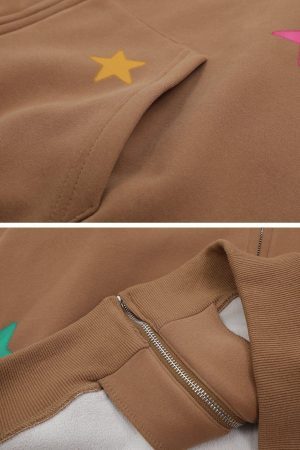 Concert Outfit Star Print Fleece Zip Hoodie