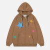 Concert Outfit Star Print Fleece Zip Hoodie