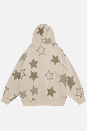 Concert Outfit Star Print Zipper Hoodie