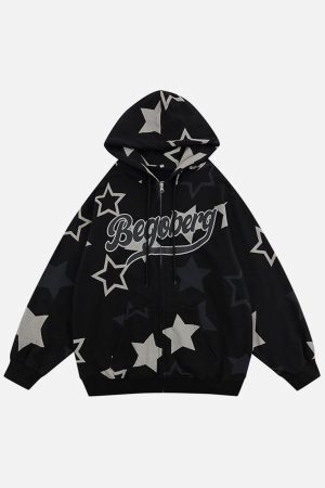 Concert Outfit Star Print Zipper Hoodie