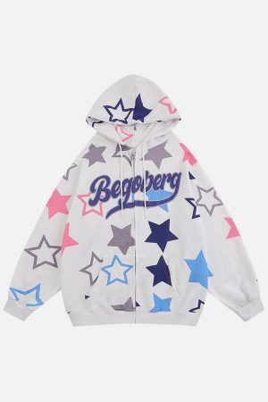 Concert Outfit Star Print Zipper Hoodie