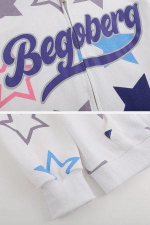 Concert Outfit Star Print Zipper Hoodie