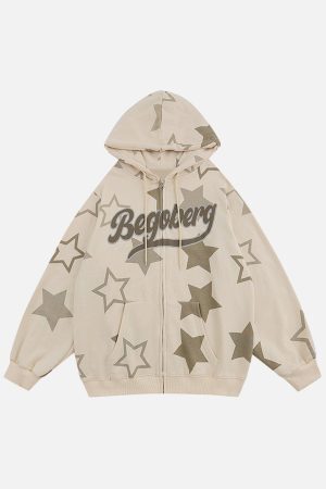 Concert Outfit Star Print Zipper Hoodie