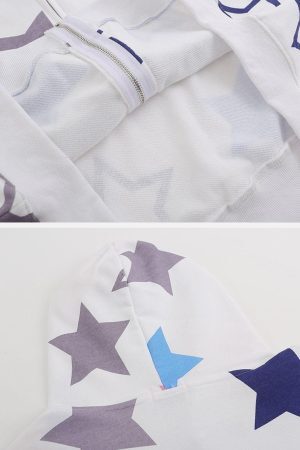 Concert Outfit Star Print Zipper Hoodie